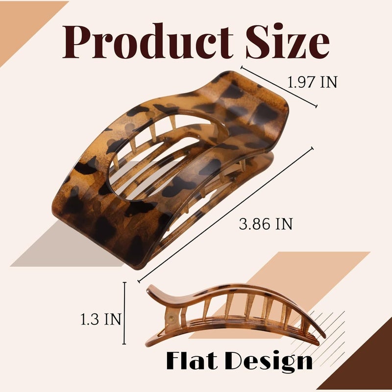 Drealoe 8 Pack Tortoiseshell Flat Hair Clips for Women – Large Neutral Matte No-Slip Rectangle Claw Clips for Thick & Thin Hair, Strong Hold Square Hair Accessories, Chic Neutral Leopard Pattern - Image 2